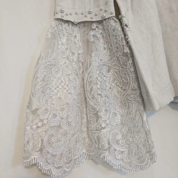 Boston Proper Pearl Embellished Lace Bell Sleeve Ivory Cardigan Sweater Small - Picture 10 of 14